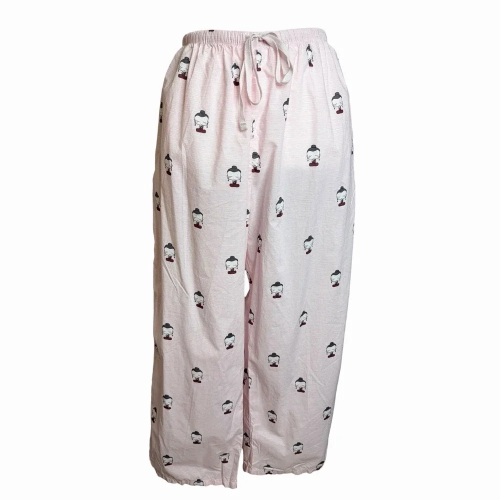 The Cats Pajamas Set L Pink Buddha Print 100% Cotton Button Top Pants